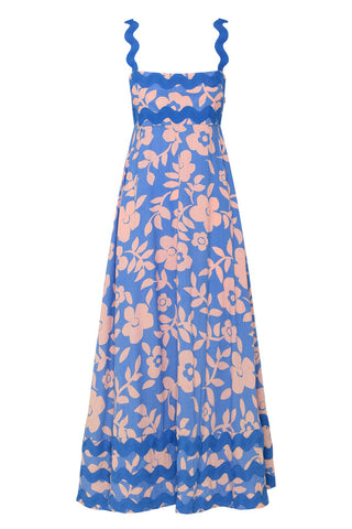Floral Printed Wave Bandeau Fashion Maxi Dress