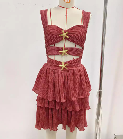 Sling Bandeau  Ruffle Cutout Mini Dress