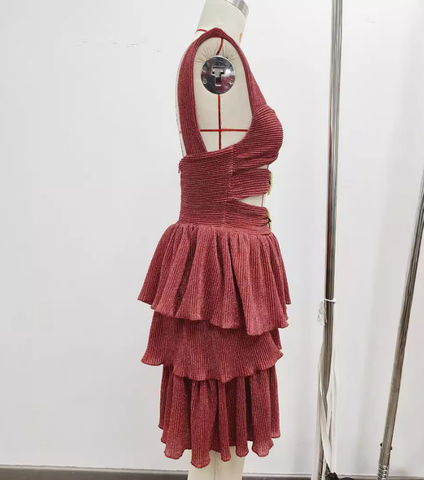 Sling Bandeau  Ruffle Cutout Mini Dress
