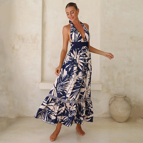 V Neck Leaves Print One Piece Swimsuit and Pants/Skirt