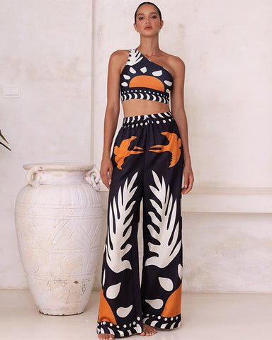 One Shoulder High Waist Bikini Swimsuit and Pants or Skirt