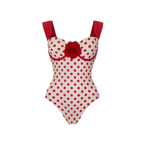 Red polka dot 3D flower Swimsuit Set(s)