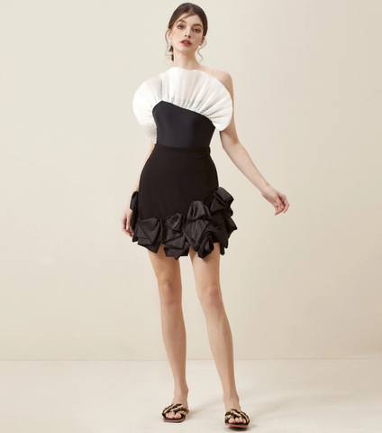 Net Yarn Ruffle One Piece Swimsuit and Skirt