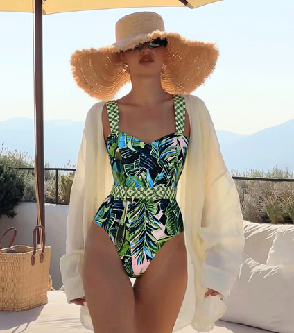 Sling Printed One Piece Swimsuit and Skirt