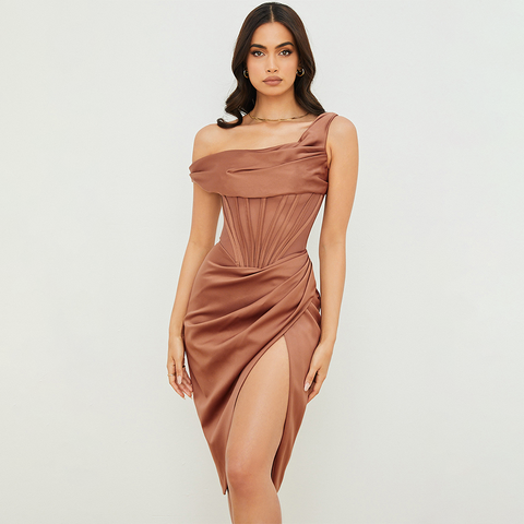 Fashion One Shoulder Slit Dress