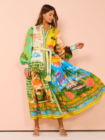 Netted Lantern Graffiti Printed Dress