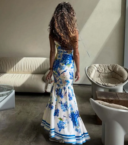 Hydrangea Prints One Piece Swimsuit and Skirt	