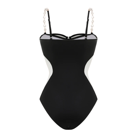 Black and White Bow Decor One Piece Swimsuit and Skirt