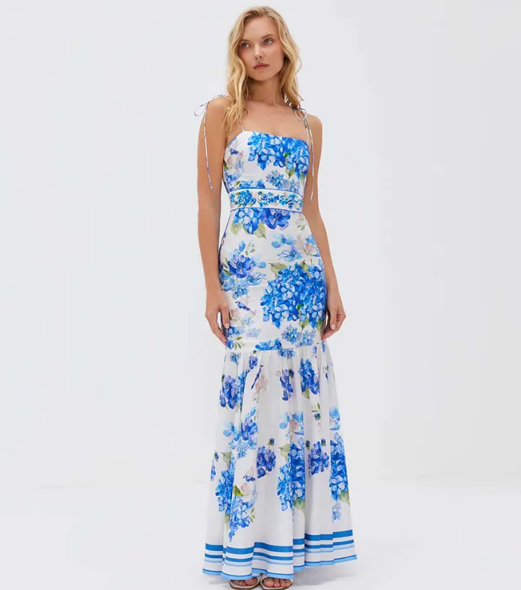Hydrangea Prints One Piece Swimsuit and Skirt	