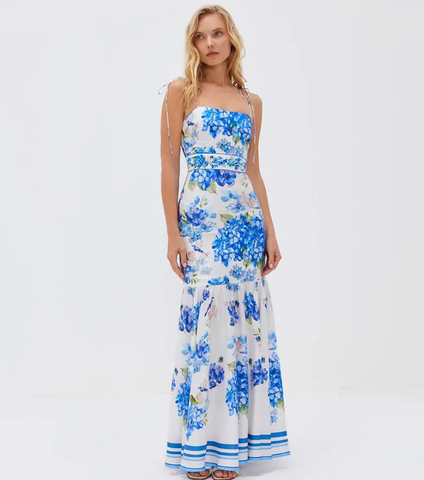 Hydrangea Prints One Piece Swimsuit and Skirt	