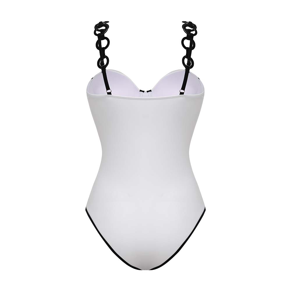 Ring Decoration White One Piece Swimsuit and Skirt	