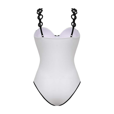 Ring Decoration White One Piece Swimsuit and Skirt	