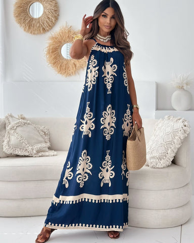 Retro Printed Sling Dress