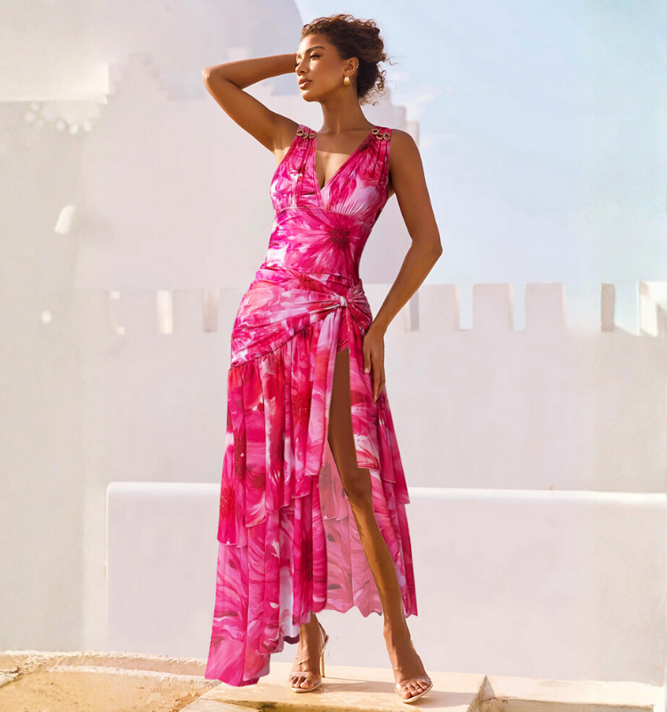 Floral Printed Halter Bikini Swimsuit and Skirt	