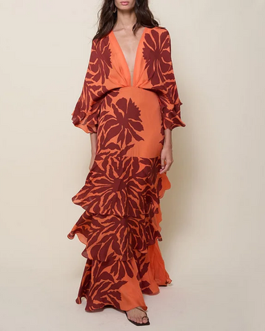 Ruffle Dolman Sleeve Printed Dress
