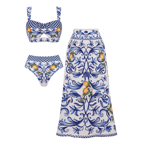 Cutout Lemon Printed Swimsuit Set(s)	