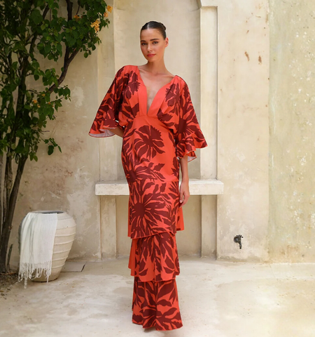 Ruffle Dolman Sleeve Printed Dress