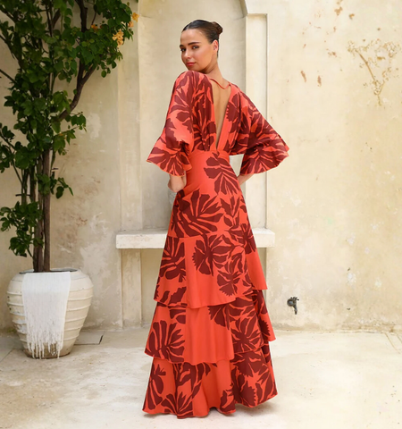 Ruffle Dolman Sleeve Printed Dress