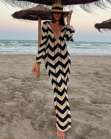 Lace Up Striped Print  Dress