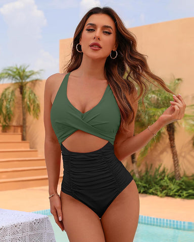 Ruched Cut Out Tummy Control One-Piece Swimsuit