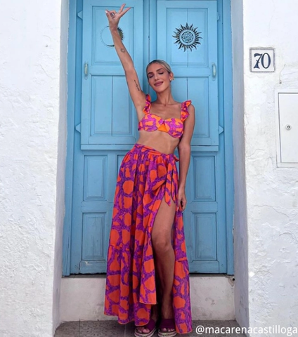 Ruffled Starp Push Up High Waist Bikini Swimsuit and Skirt