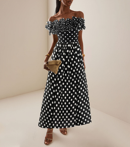 Bandeau Polka Dot Print One Piece Swimsuit and Skirt	