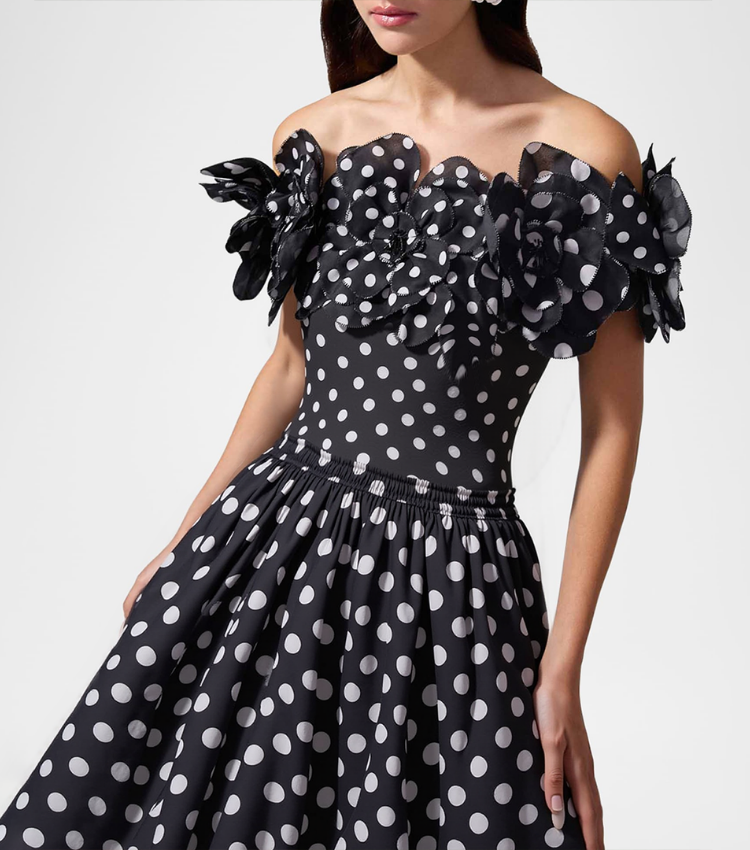 Bandeau Polka Dot Print One Piece Swimsuit and Skirt	