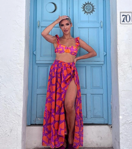 Ruffled Starp Push Up High Waist Bikini Swimsuit and Skirt
