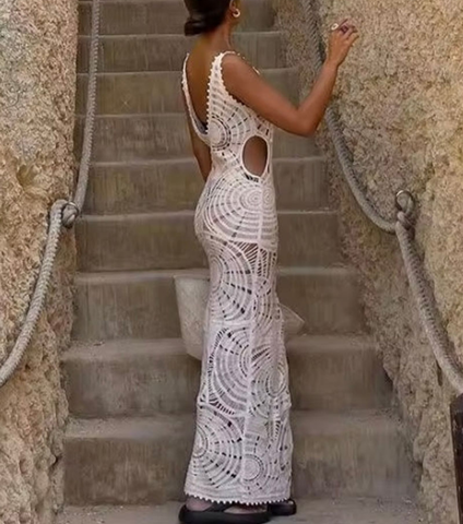 Knitted Cutout V Neck  Beach Dress