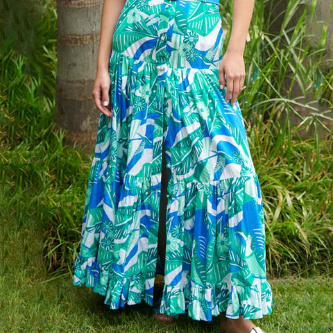 Off Shoulder Ruffled Tropical Print One Piece Swimsuit and Skirt