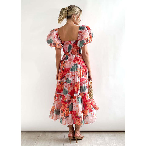 Off Shoulder Puff Sleeve Midi Dress