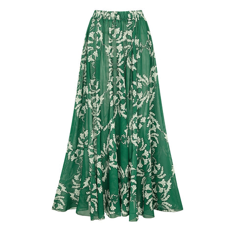 Green V Neck Lace Up Printed One Piece Swimsuit and Skirt