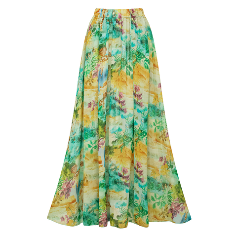 Landscape Prints Hollow One Piece Swimsuit and Skirt	