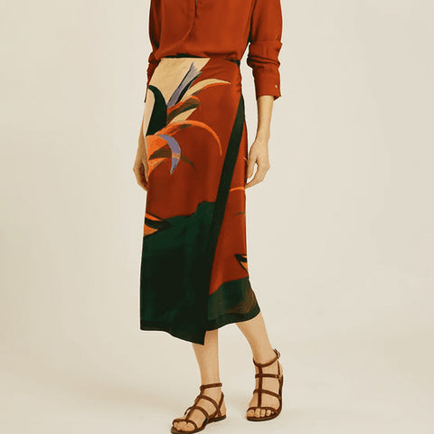 One Shoulder Printed One Piece Swimsuit and Skirt