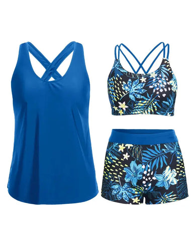 Women's 3 Piece Tankini Set with Bra Top & Boy Shorts