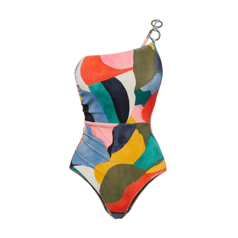 O Ring One Shoulder Printed One Piece purple