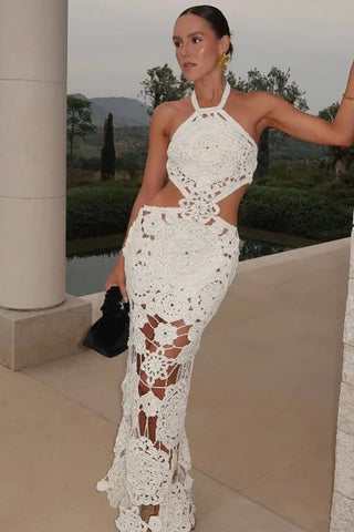 Halter Knitted Cutout Beach Dress