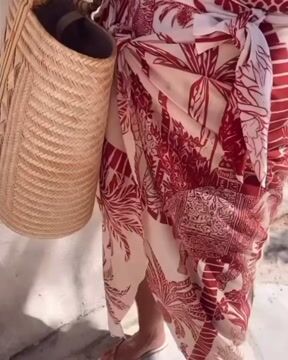 One Shoulder Coconut Palm Print One Piece Swimsuit and sarong