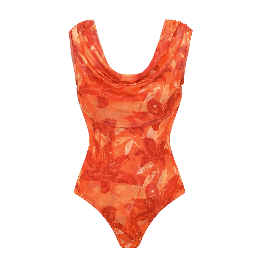 Orange Lily Print One Piece purple (Multiple ways to wear)	