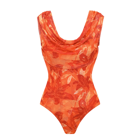 Orange Lily Print One Piece purple (Multiple ways to wear)	