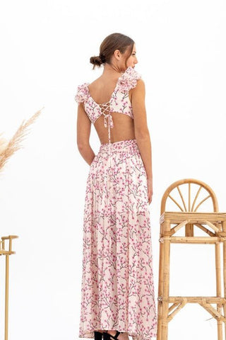 Backless V Neck Printed Dress