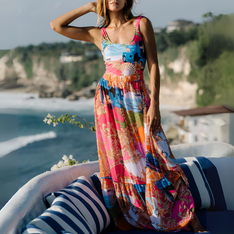 Round Neck Shell Print One Piece purple or Skirt