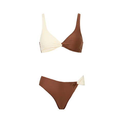 Chocolate Color Two Tone Bikini Swimsuit Set(s)