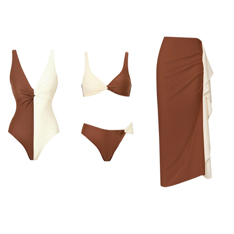 V Neck Two Tone Classic Swimsuit Set(s)
