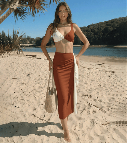 Chocolate Color Two Tone Bikini Swimsuit Set(s)