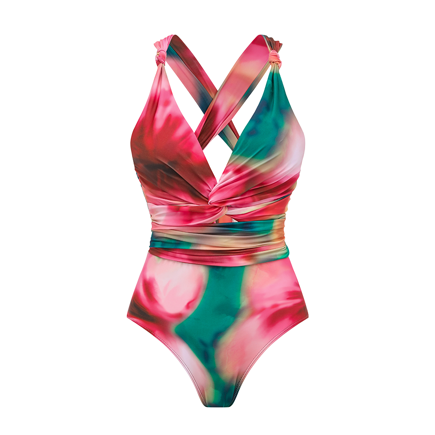 V-neck Plant-based Printing Swimsuit Set(s)	