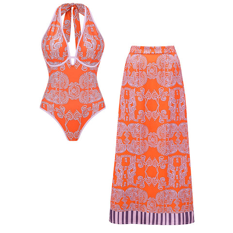 Halter Neck Underwire Tribal Print Swimsuit Set(s)