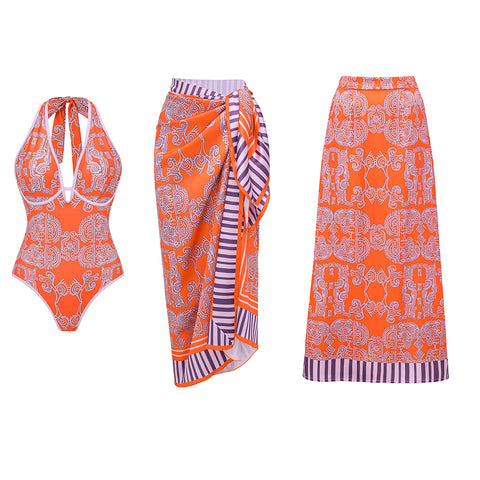 Halter Neck Underwire Tribal Print Swimsuit Set(s)
