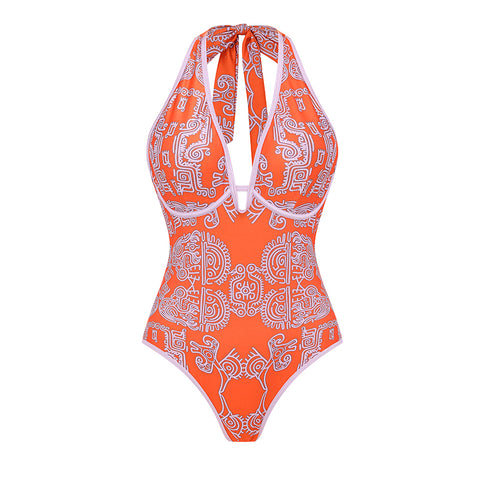 Halter Neck Underwire Tribal Print Swimsuit Set(s)