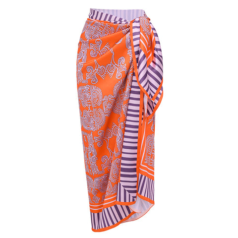 One Shoulder Bow Tie Striped Tribal Print Swimsuit Set(s)